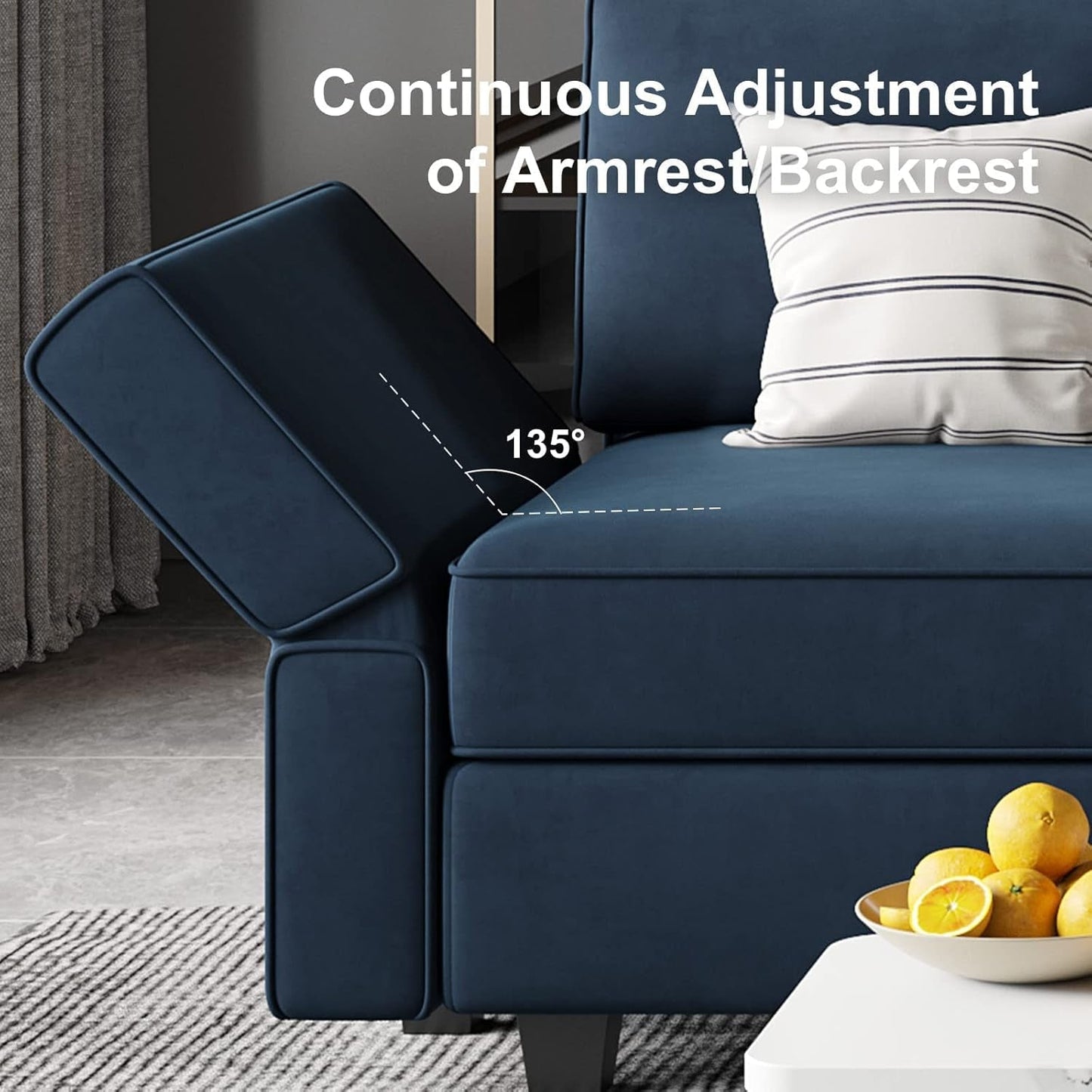 Modular Velvet Sectional Sofa with Storage Seat Oversized U Shaped Couch with Reversible Chaise Sofa Set with Ottoman Blue-4