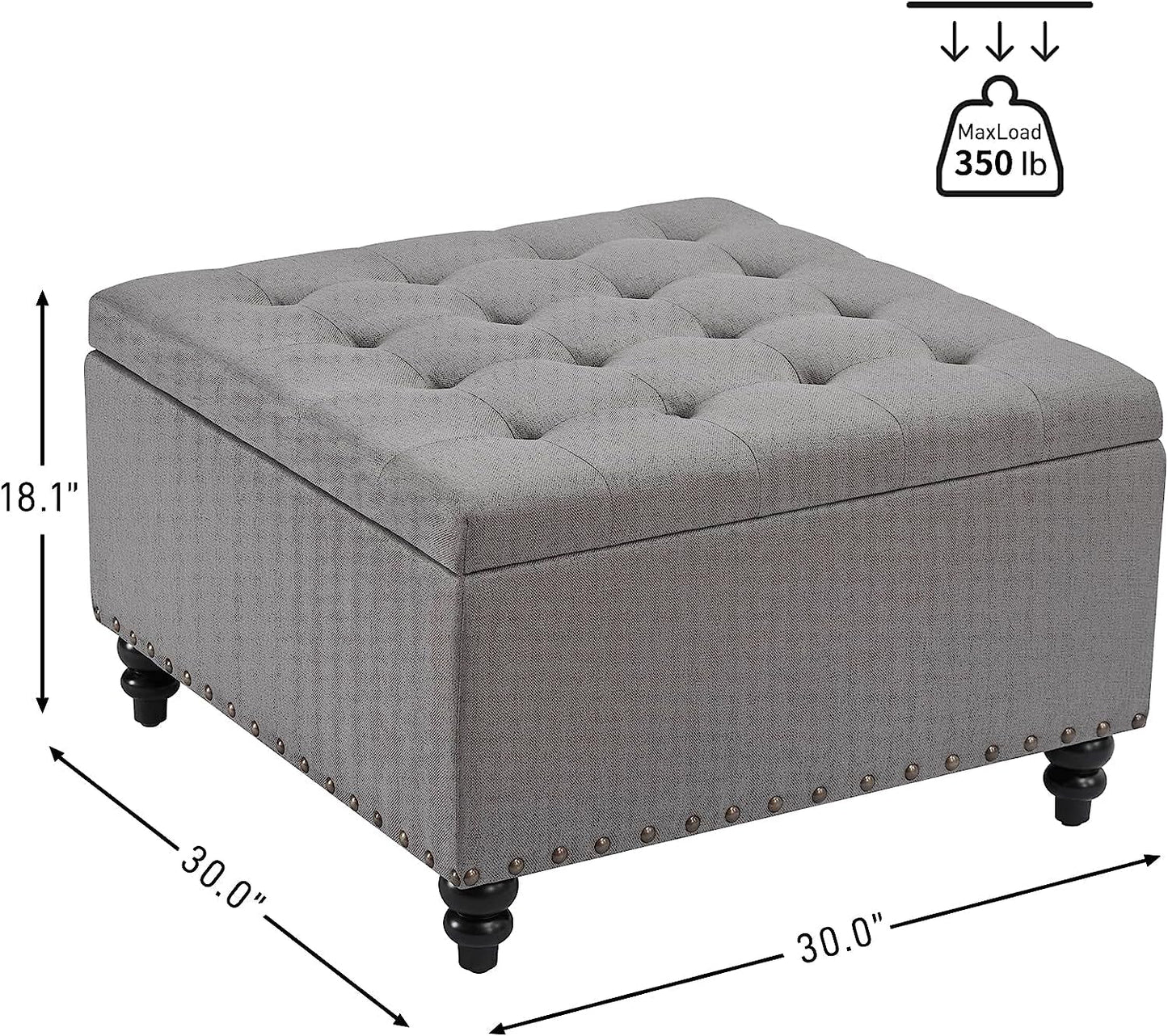 Grey Tufted Ottoman with Storage for Living Room-2