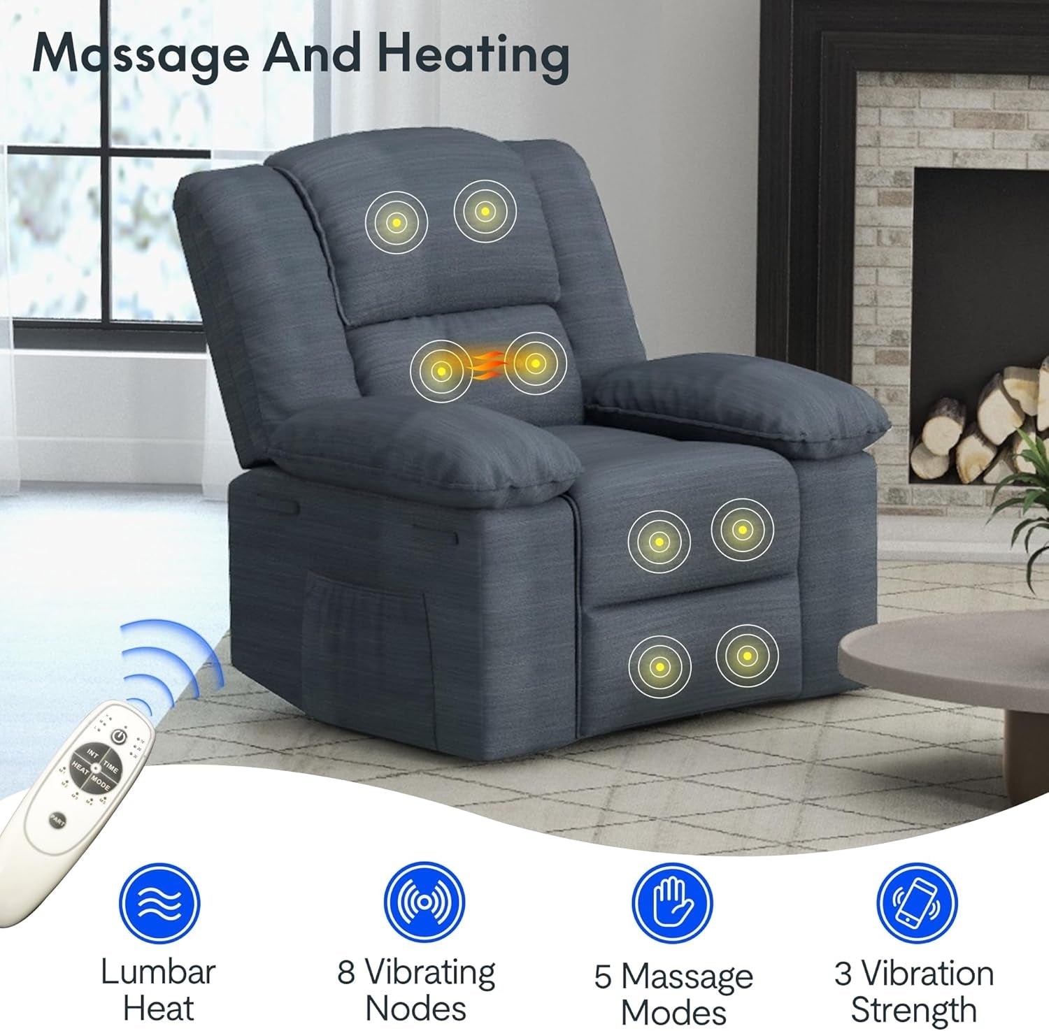 XRC2 Rocker Recliner Chair for Adults - Massage Rocker Recliner Chair W/Heat & Vibration, 270° Swivel Manual Rocking Chair Single Sofa for Living Room Bedroom(Grey)-4