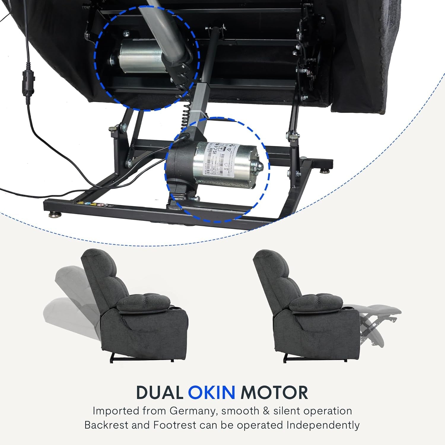 XL5 Dual OKIN Motor Power Lift Recliner Chair for Elderly, Electric Lay Flat Recliner W/Massage, Lumbar Heat, USB Port, Side Pockets, Recliner Sofa for Living Room Bedroom, Grey-4