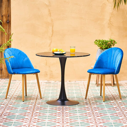 32 Inch round Dining Table with Faux Marble Top, Black-0