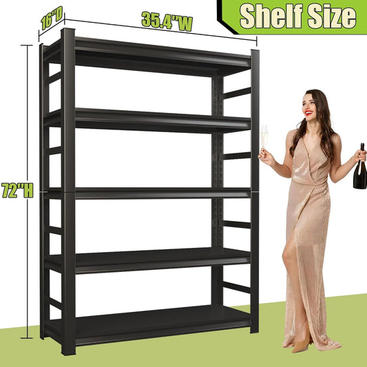 Book Shelf, 5 Tier Metal Wide Book Shelves, Heavy Duty Bookcase, Adjustable Bookshelf, Tall Book Shelf for Living Room & Bedroom and Library, Black Book Shelf (35.4" W*16" D*72" H)-1