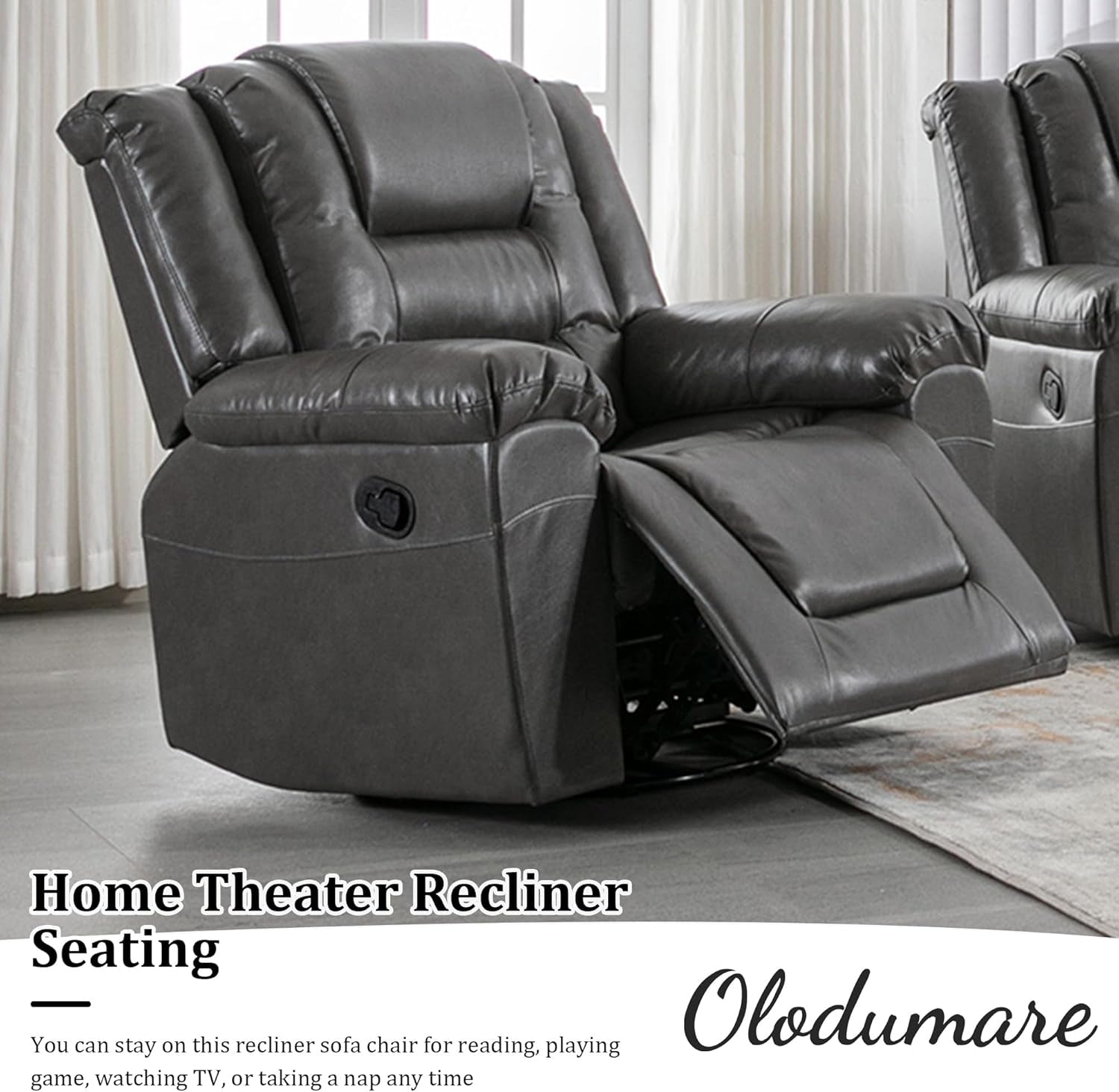 Leather Recliner Chair with Adjustable Backrest, Modern Home Theater Seating for Living Room, Bedroom, Home Theater,Rv(Grey)-2