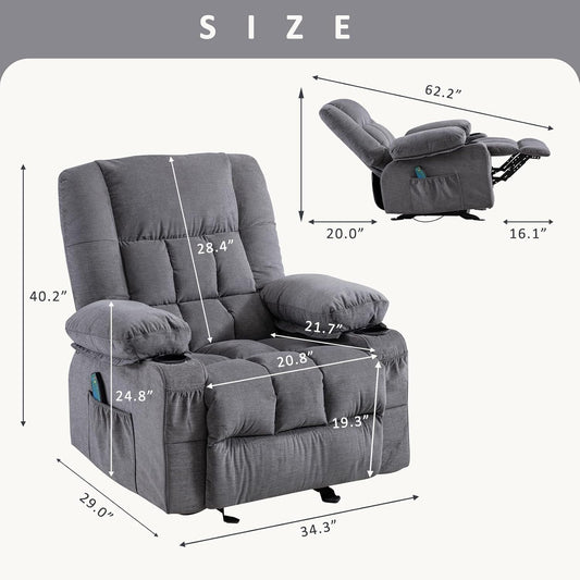 Massage Rocker Recliner Chair with Vibration Massage and Heat Ergonomic Lounge Chair for Living Room with Rocking Function and Side Pocket, 2 Cup Holders, USB Charge Port-1