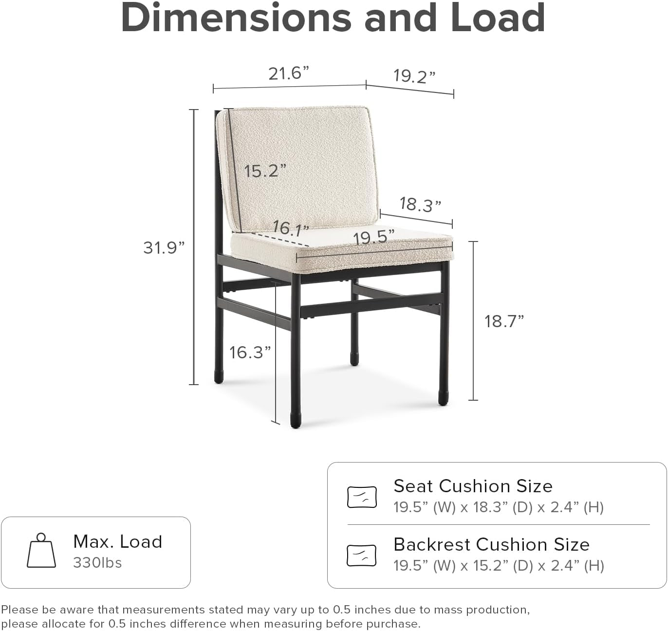 Odelia Dining Chairs, Kitchen Chairs, Dining Room Chairs, Black Dining Chairs, Sturdy Bifma-Certified Rust-Free Metal Frame and Removable Cushion Covers (2, Pearl White Boucle, One Size)-1