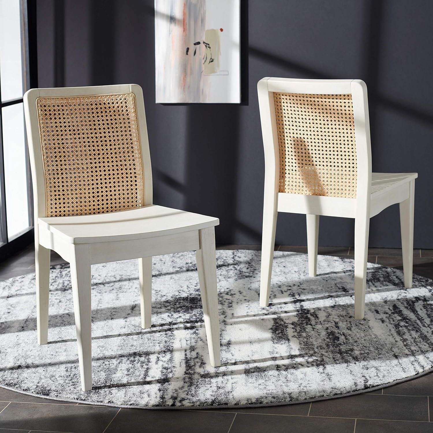 Home Collection Benicio White/Natural Rattan Dining Chair (Set of 2) DCH1005B-SET2-3
