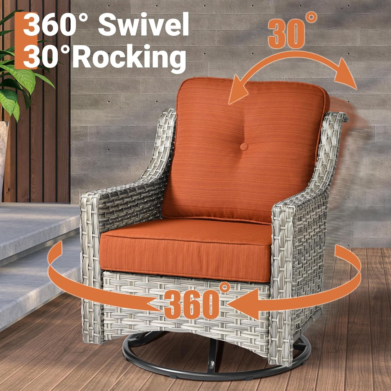 Outdoor 8 Piece Patio Furniture with Cozy Comfortable Swivel Chair,Rattan Wicker Coversation Couch Set with 3 Seater Sofa,Sectional Set for outside Patio Balcony Backyard Pool,Orange-3