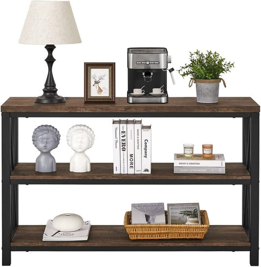 Rustic Industrial Sofa Table with Shelves (47″)-1