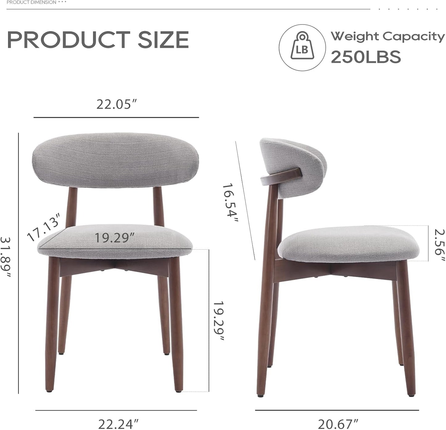 Wooden Dining Chairs Set of 6, Modern Fabric Upholstered Kitchen Side Chairs, Farmhouse Dining Room Chair with Foot Pegs, Light Grey-1