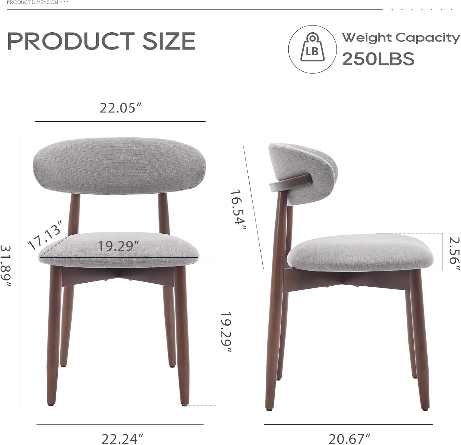 Wooden Dining Chairs Set of 6, Modern Fabric Upholstered Kitchen Side Chairs, Farmhouse Dining Room Chair with Foot Pegs, Light Grey-1