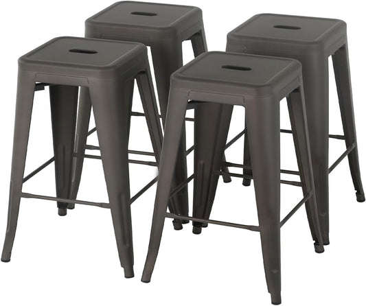 Metal Bar Stools Set of 4 Counter Height Barstool 24 Inches Industrial Bar Chairs Patio Stool Stackable Backless Stool Indoor Outdoor Metal Kitchen Stools Bar Chairs-0