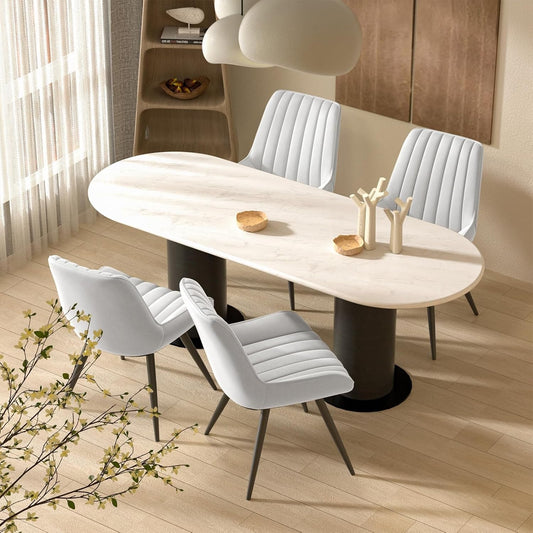 Modern Dining Chairs Set of 4, Comfy Dining Room Chairs with Thick Cushions, Upholstered Fabric Kitchen Side Chairs with Metal Legs, White-0
