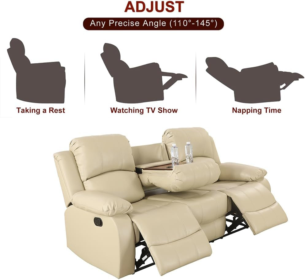 Living Room Furniture Set Leather Recliner Sofa Set Loveseat Chair Furniture Sofa Set for Living Room/Small Space/Rv/House/Office/Theater Seating (A-Beige Leather,Sofa(3Seater))-4