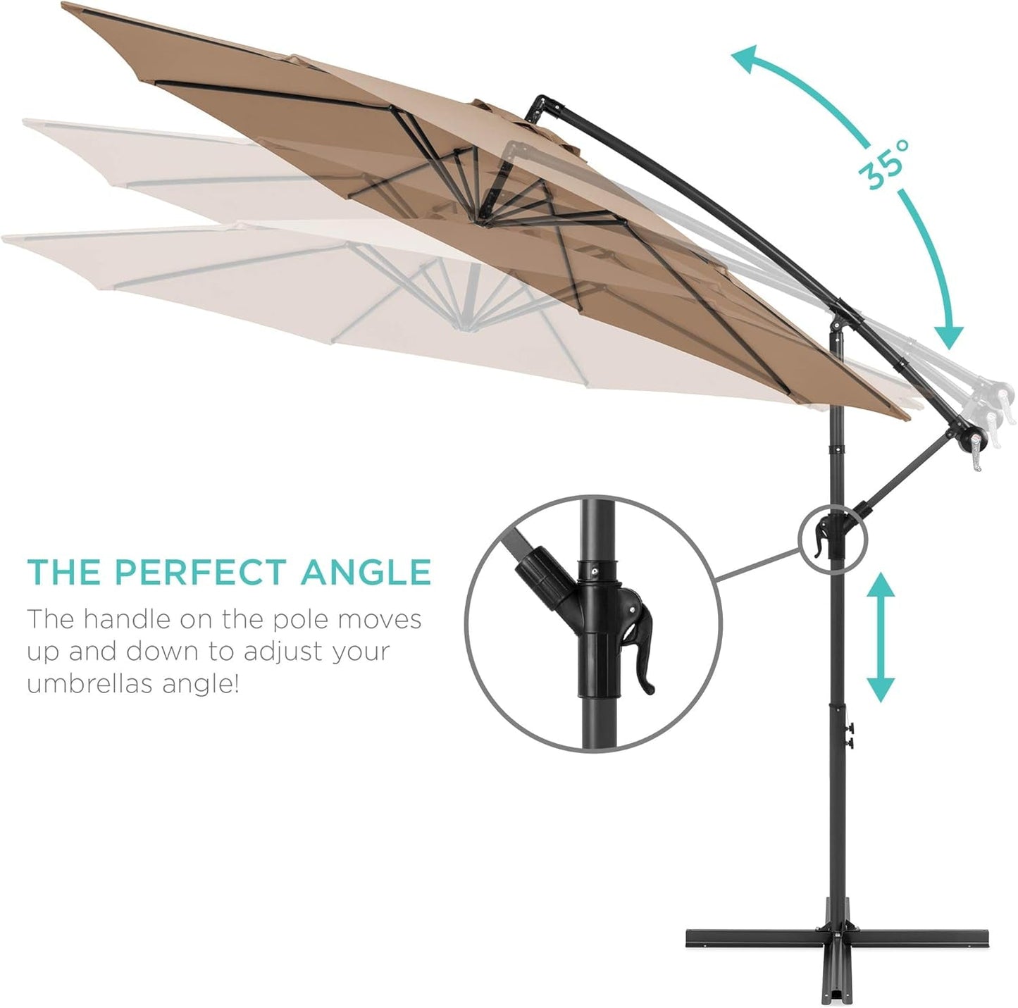 10Ft Offset Hanging Market Patio Umbrella W/Easy Tilt Adjustment, Polyester Shade, 8 Ribs for Backyard, Poolside, Lawn and Garden-3