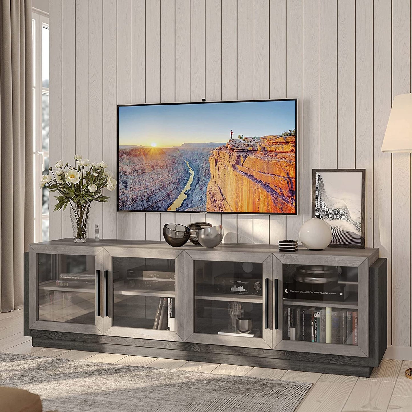 Modern TV Cabinet & Entertainment Center with Shelves, Wood Storage Cabinet-0