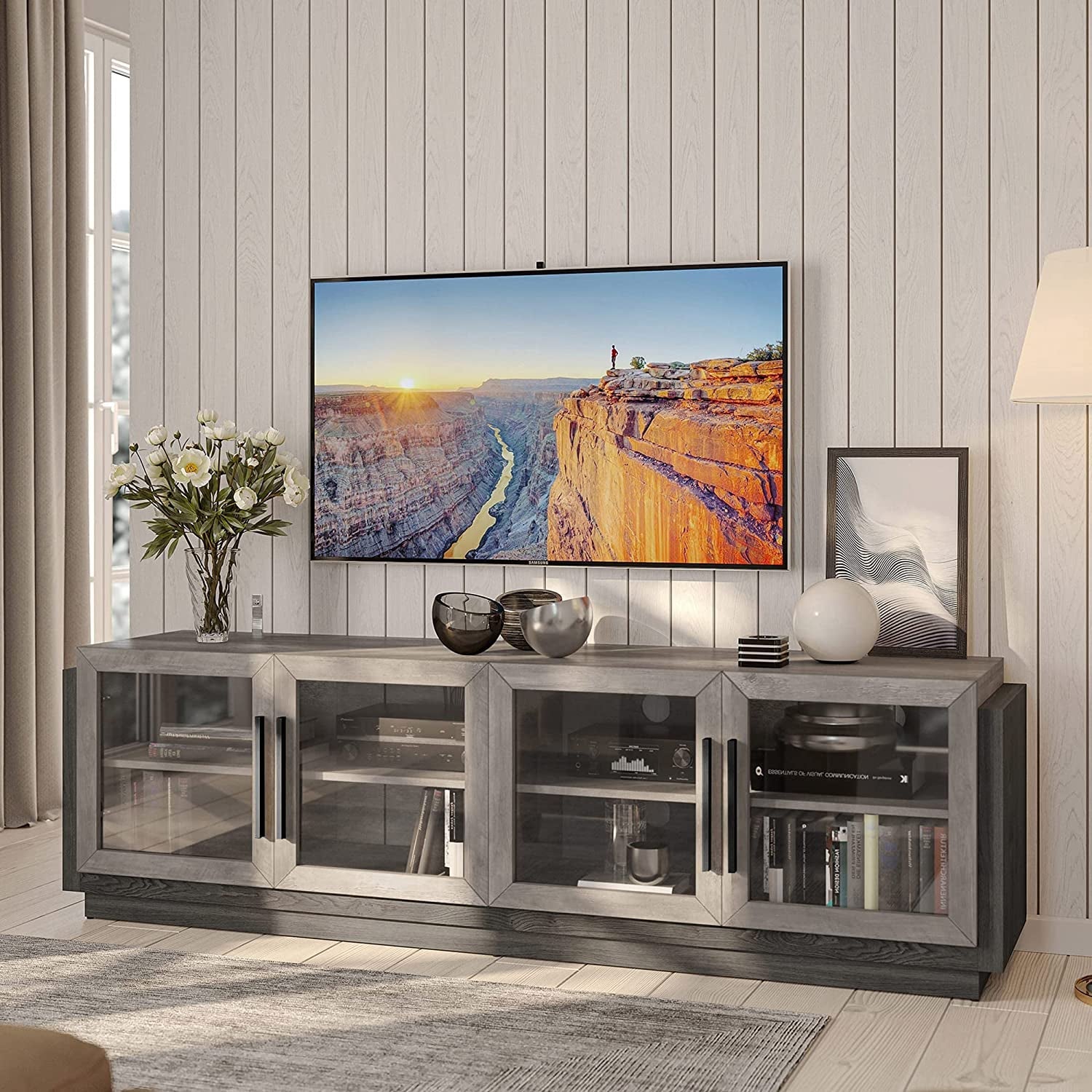 Modern TV Cabinet & Entertainment Center with Shelves, Wood Storage Cabinet-0