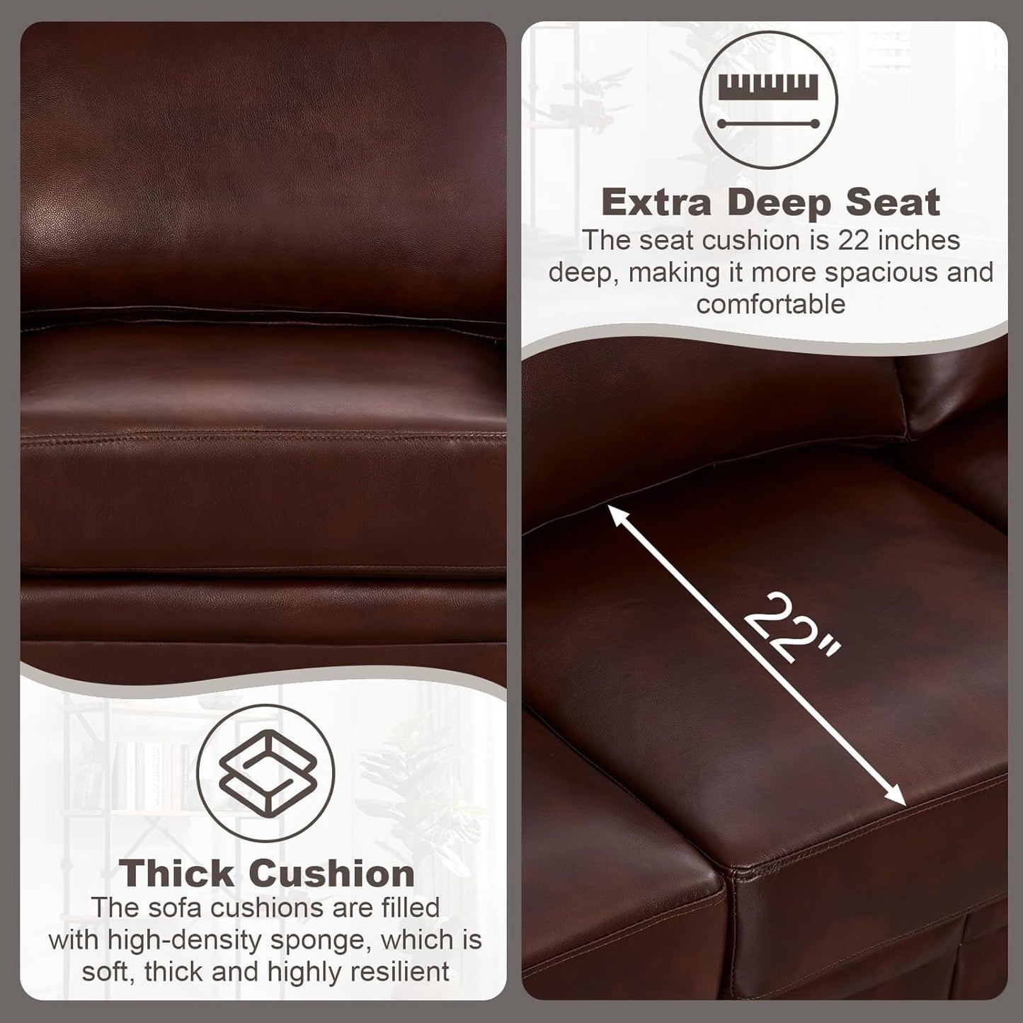 3 Piece Faux Leather Sofa Set,Mid Century Modern Couch and Loveseat Sets with Storage,Comfy Deep Seat Sofa with Nailhead Trim & Rolled Arm for Living Room,Office(Armchair+Loveseat+3 Seater,Burgundy)-2