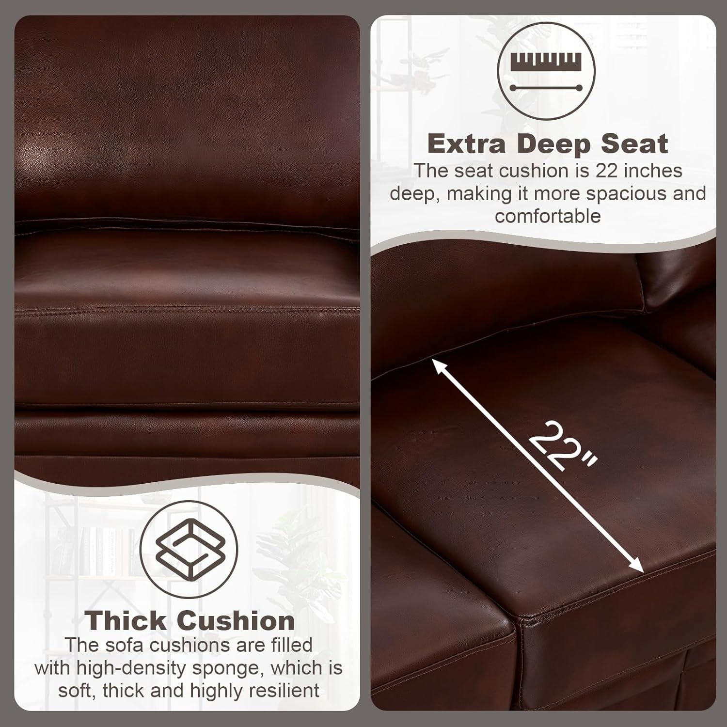 3 Piece Faux Leather Sofa Set,Mid Century Modern Couch and Loveseat Sets with Storage,Comfy Deep Seat Sofa with Nailhead Trim & Rolled Arm for Living Room,Office(Armchair+Loveseat+3 Seater,Burgundy)-2