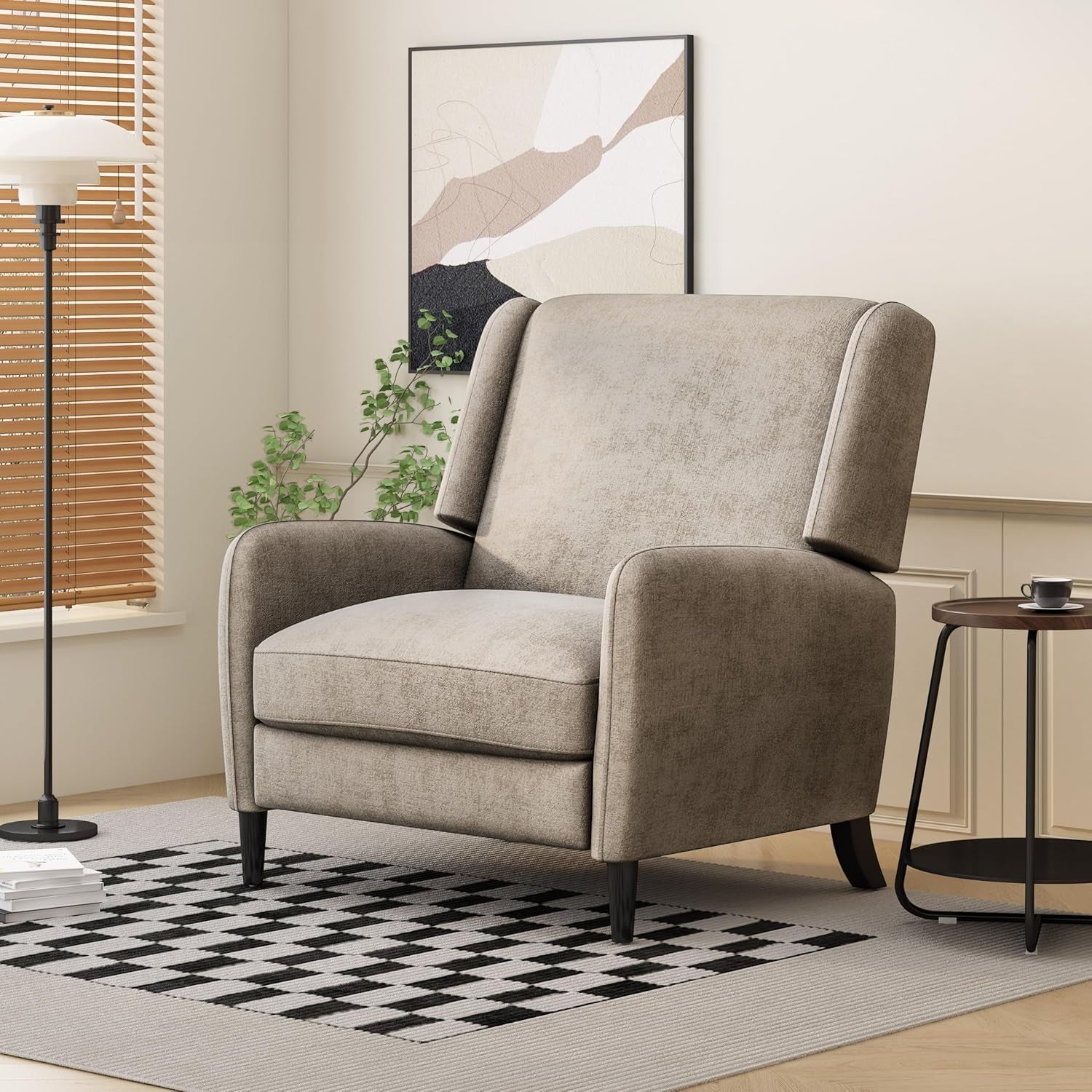 Oversized Pushback Recliner, Textured Fabric Push Back Chair with Padded Seat for Living Room Bedroom, Beige-3