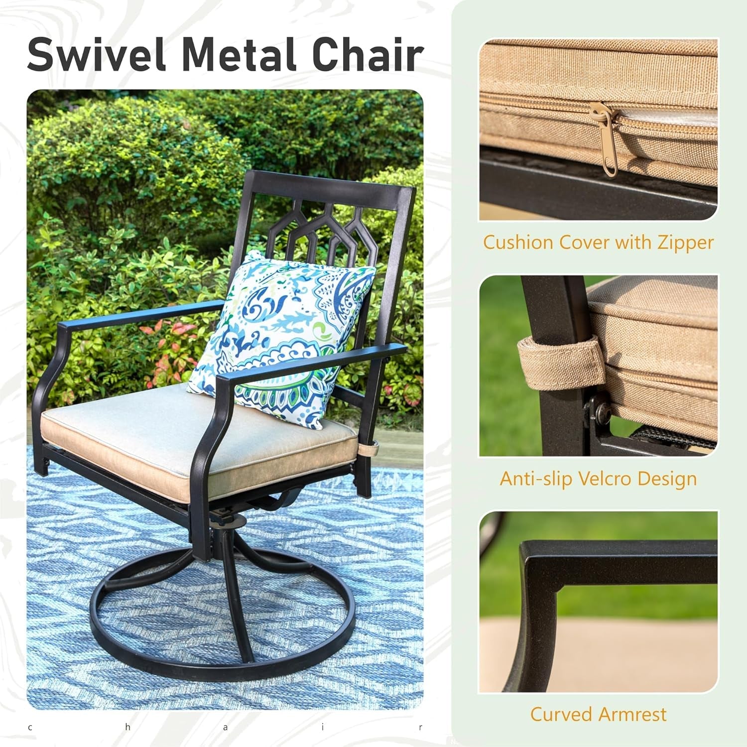 Patio Dining Set 5 Pieces Patio Table and Chairs, 37" Patio Dining Table X 4 Patio Swivel Dining Chairs with Cushion Outdoor Furniture Set for Backyard Lawn Pool Weather Resistant-3