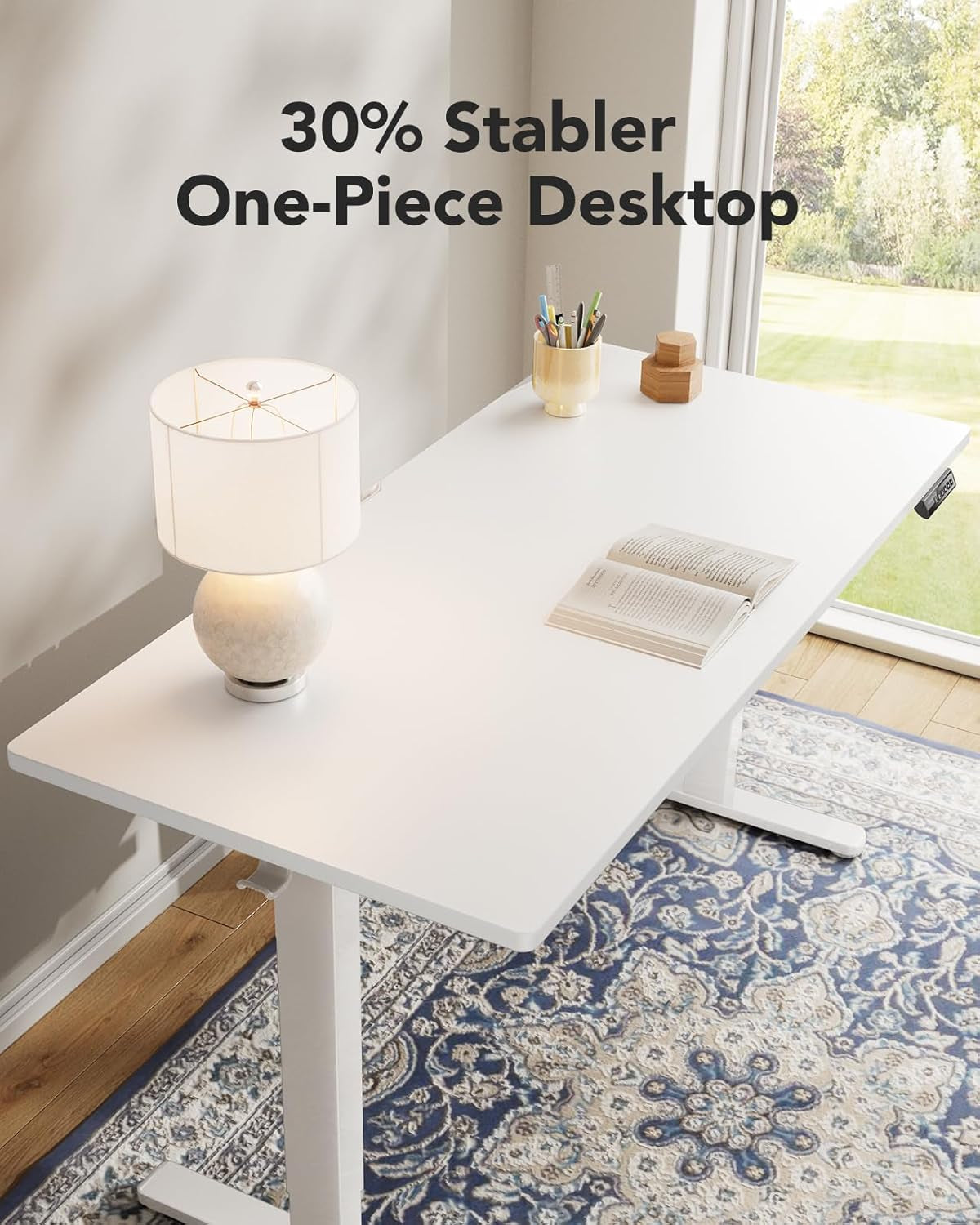 Electric Standing Desk, 48" X 24" Whole Piece Desktop, Adjustable Height Computer Desk, 4 Height Memory Settings, Sit Stand up Desk for Home Office, White-3
