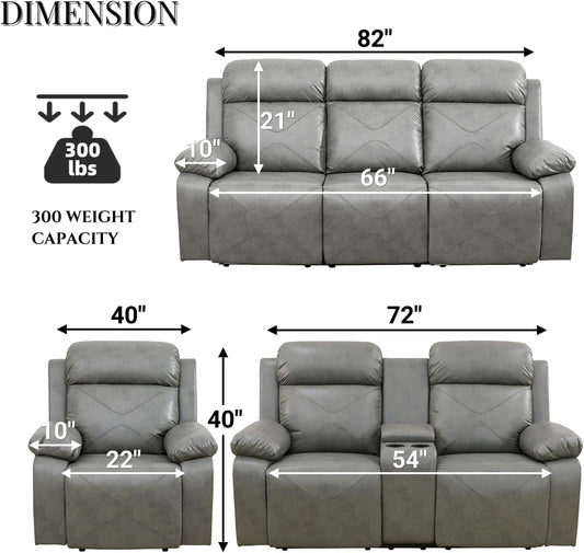 Power Recliner Sofa Set with LED Lights,Leather Living Room Furniture Set with USB Port/Storage Console/Cup Holders,Reclining Sofa Set for House/Home Theater(2 Pieces，Grey)-1