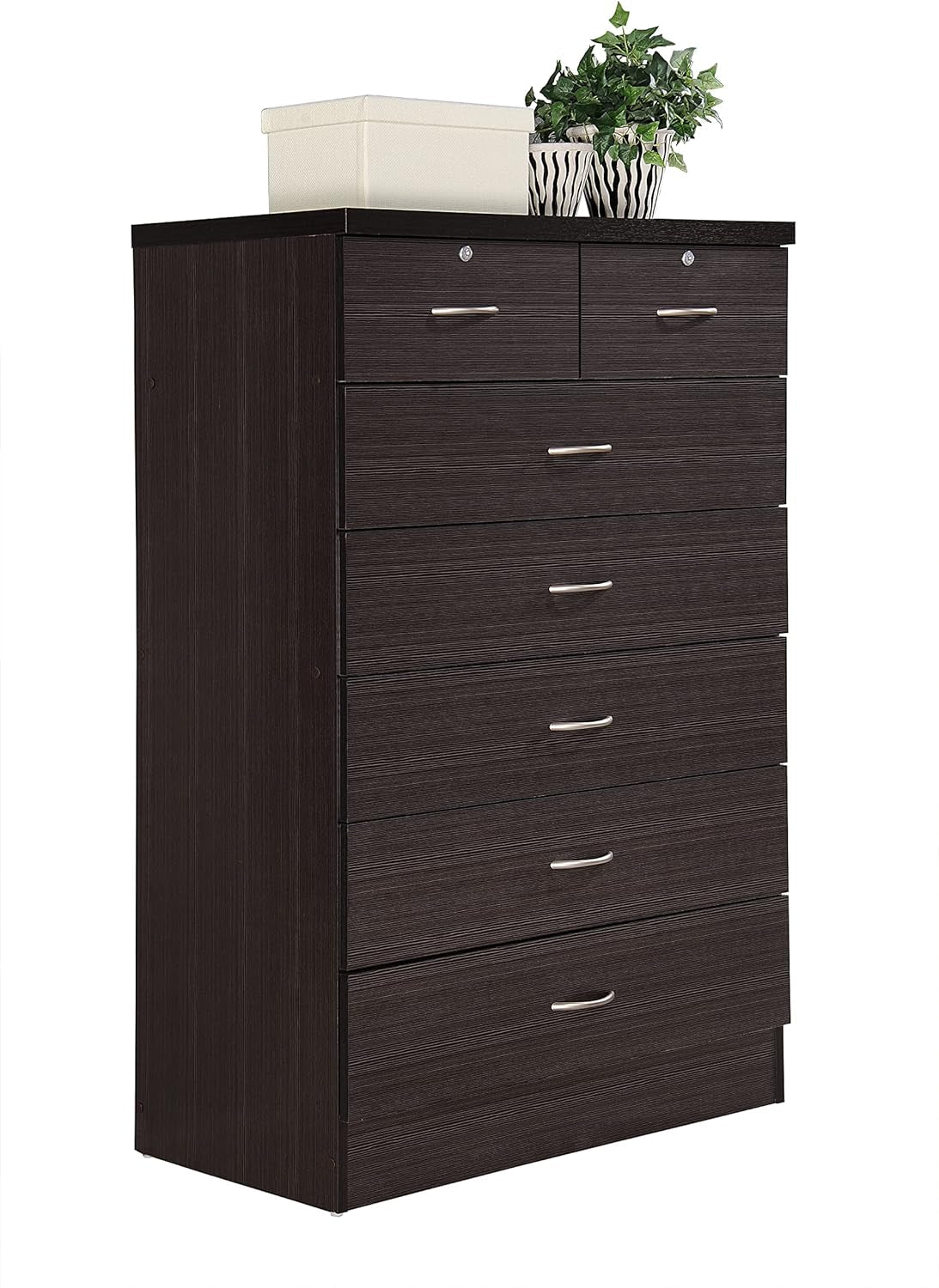 7 Drawer Wood Dresser for Bedroom, 31.5 Inch Wide Chest of Drawers, with 2 Locks on the Top Drawers, Storage Organization Unit for Clothing, Chocolate-0