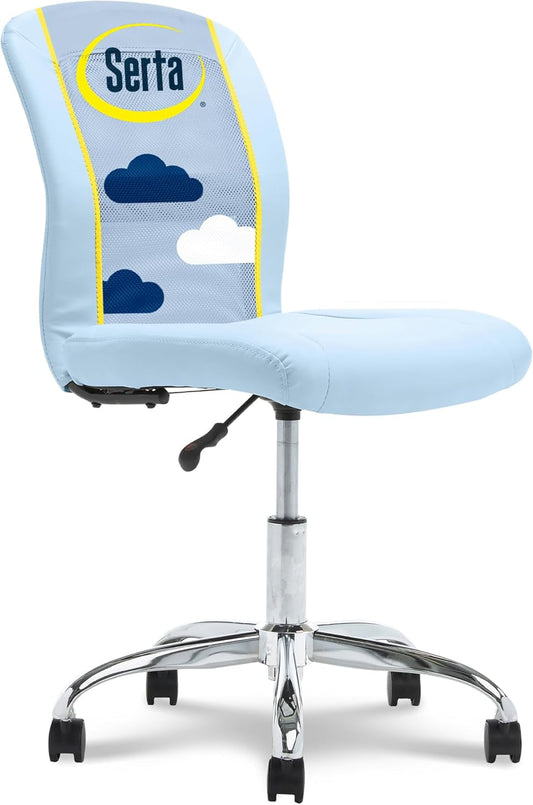 Essential Armless Deskchair, Small Task Chair with Wheels, Breathable Mesh Back, quality Foam Cushion Seat for Comfort, Functional, Lightweight and Versatile, Sky Blue-0
