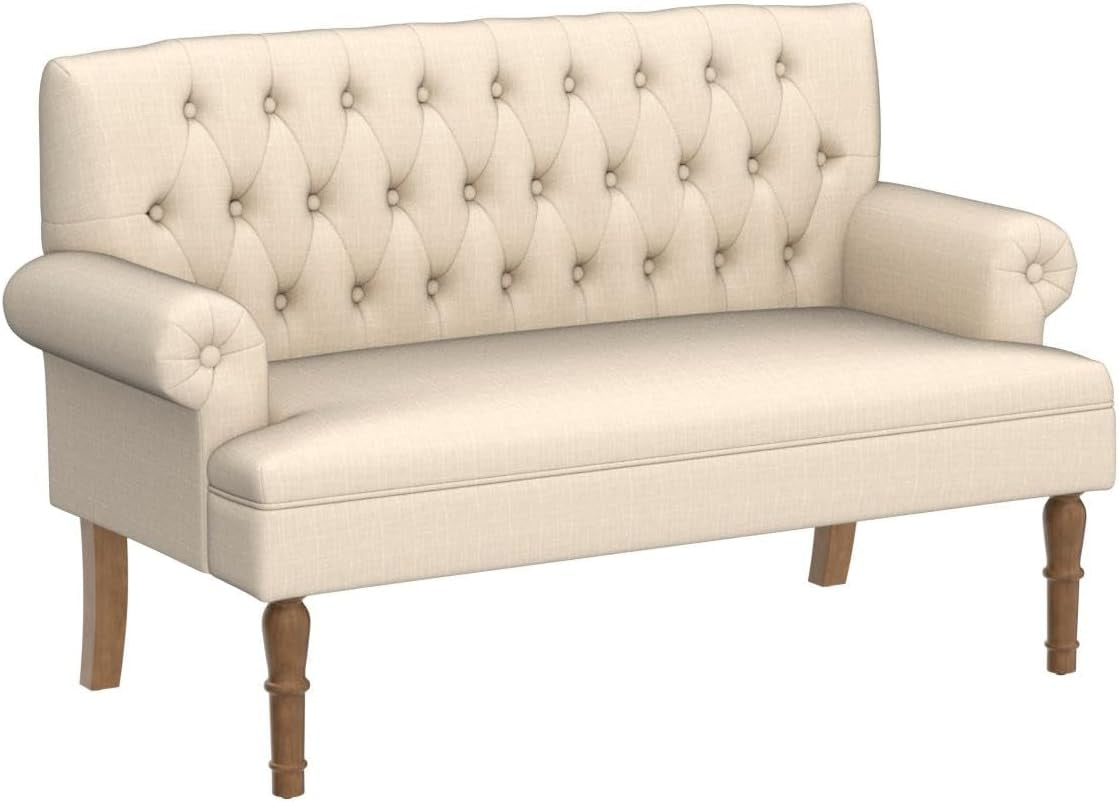 Beige Linen Loveseat Sofa for Living Room-4