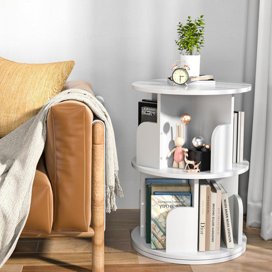 Rotating Bookshelf, Revolving Bookcase 360 Display round Bookshelf Narrow Swivel Corner Book Shelf Standing Bookcase for Adult Bedroom, Living Room (White, 2 Tier)-0