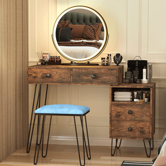 Vanity Desk Set with Drawers and Mirror-0