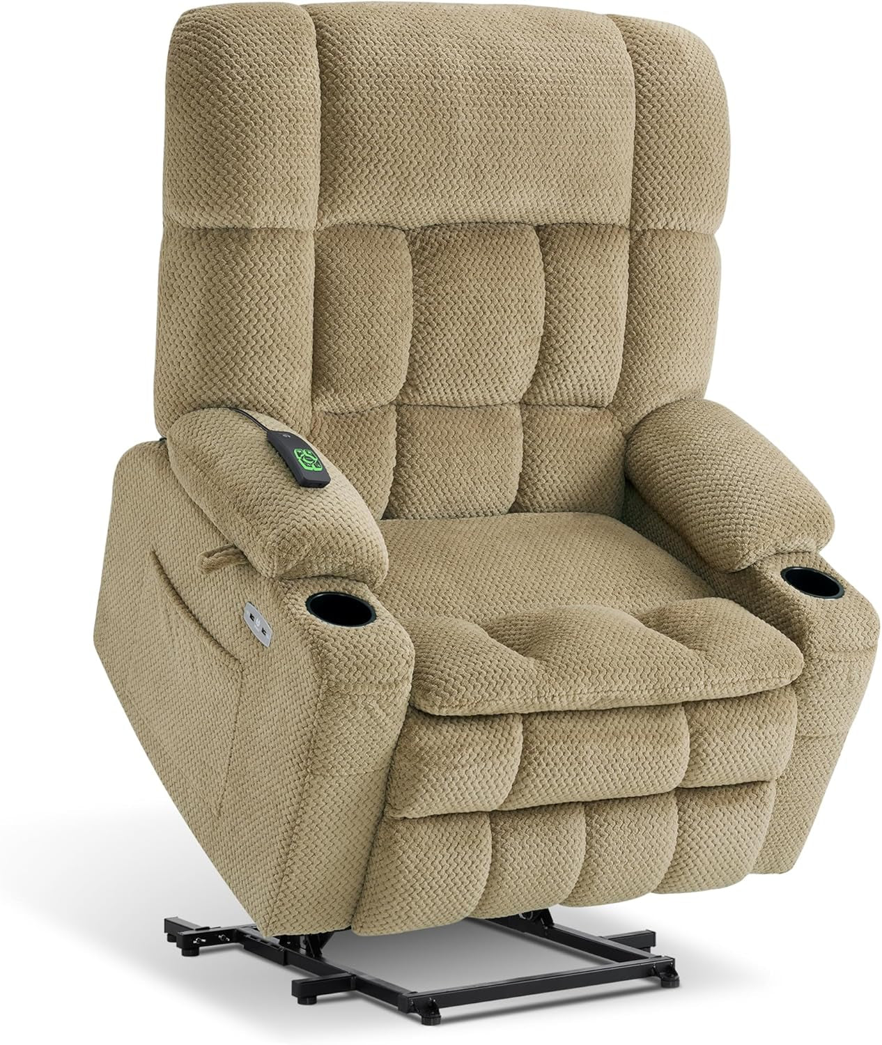Large Dual Motor Power Lift Recliner Chair Sofa with Massage and Heat for Big Elderly People, Infinite Position, USB Ports, Fabric R7891 (Large-Wide, Beige)-0