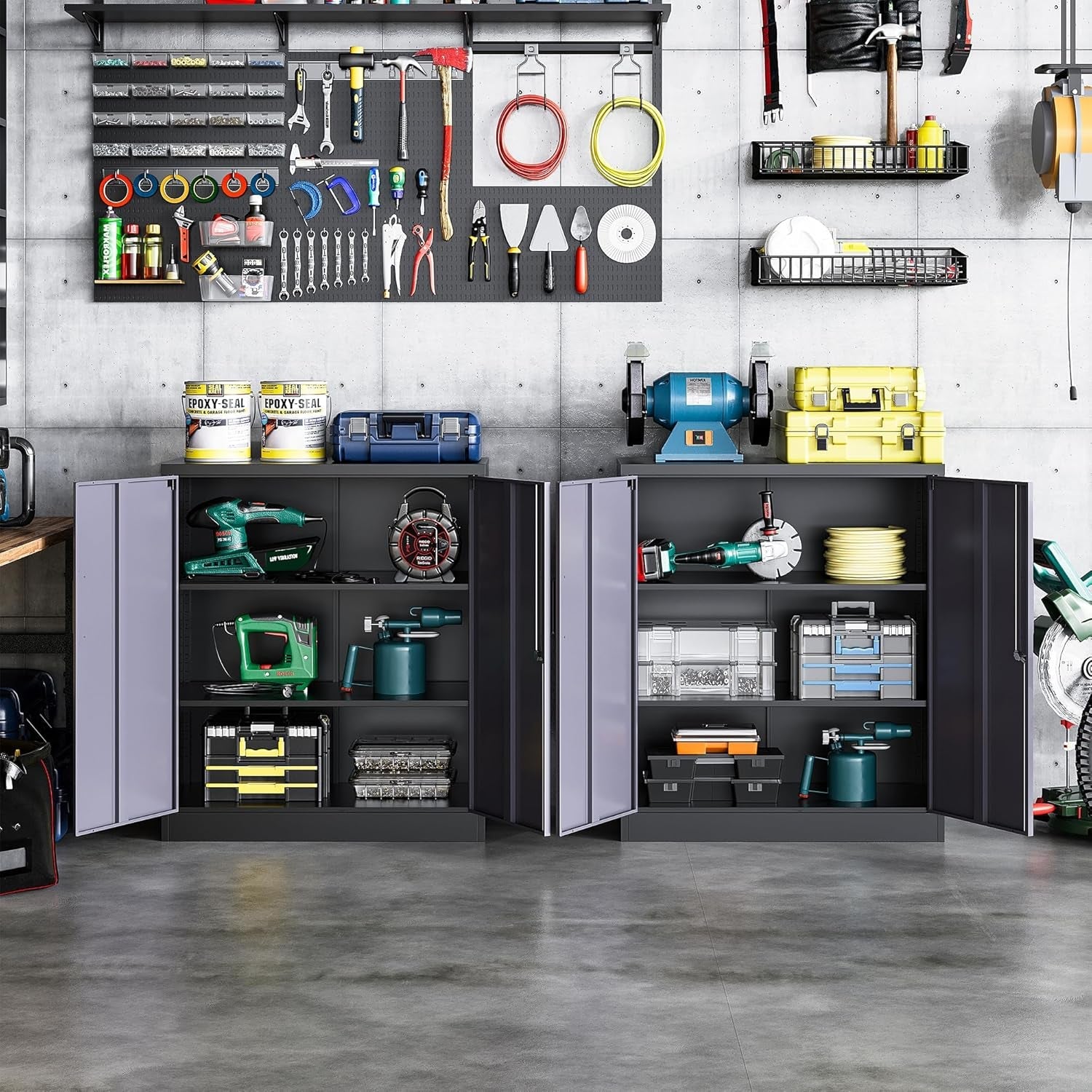 Metal Storage Cabinet, Storage Cabinet with 2 Adjustable Shelves, Steel Counter Cabinet with Lockable Doors for Home Office-1