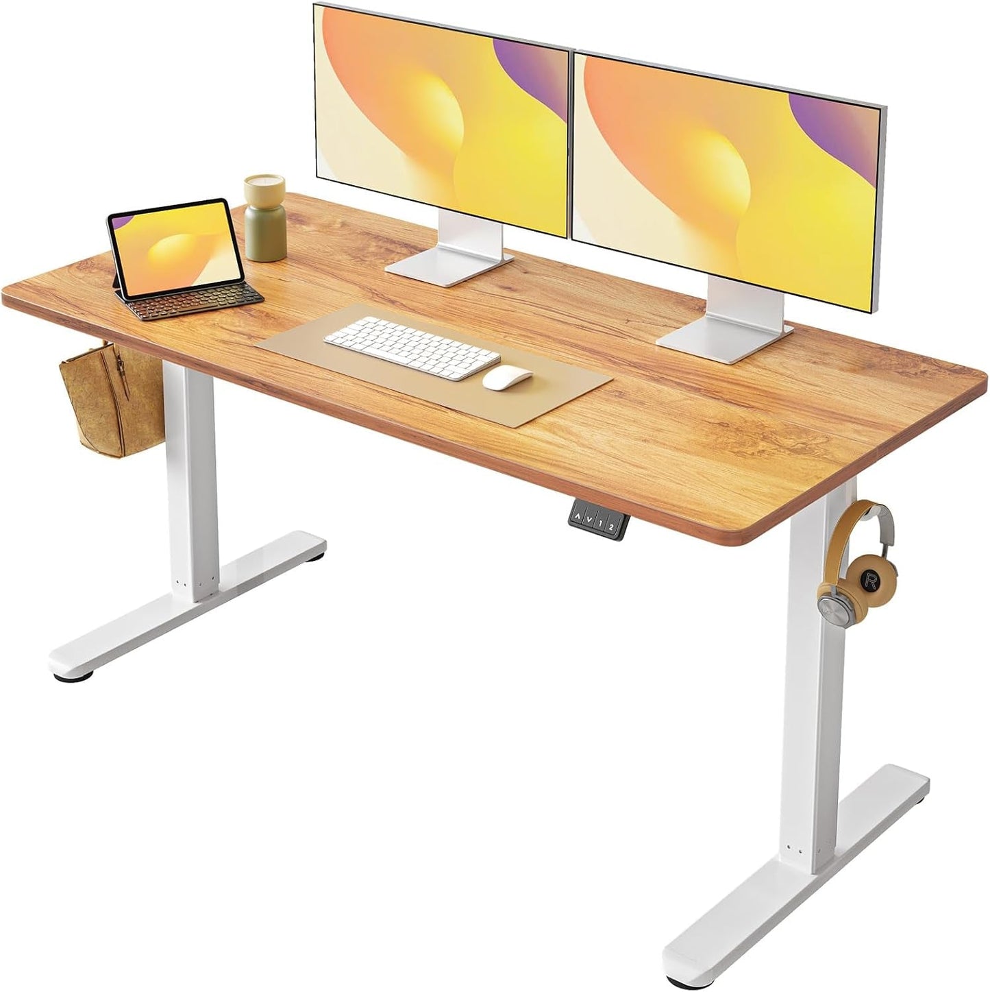 Electric Standing Desk, Height Adjustable Stand up Desk, 55 X 24 Inches Sit Stand Home Office Desk, Computer Desk, Light Rustic Brown-0