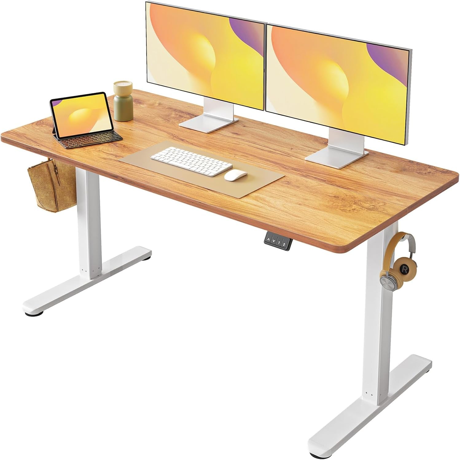 Electric Standing Desk, Height Adjustable Stand up Desk, 55 X 24 Inches Sit Stand Home Office Desk, Computer Desk, Light Rustic Brown-0