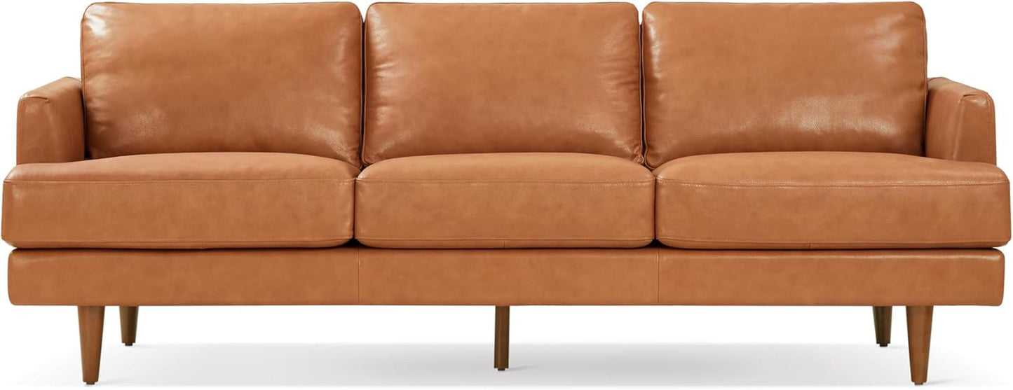 Cognac Tan Brown Leather Mid-Century 3-Seater Sofa-1