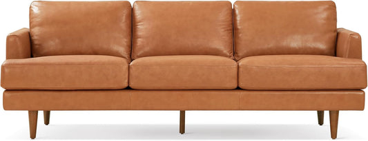 Cognac Tan Brown Leather Mid-Century 3-Seater Sofa-1