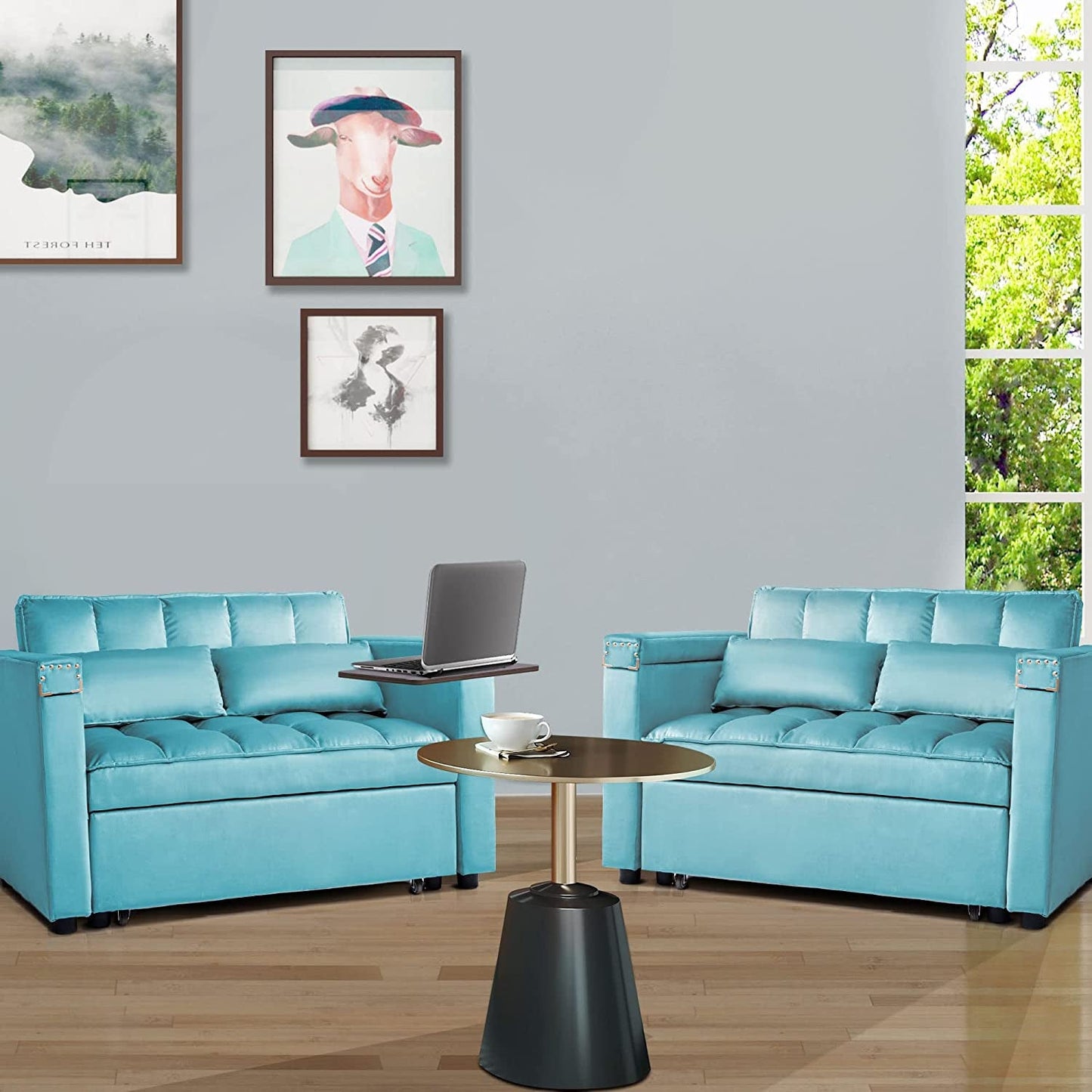 Multi-Functional Velvet Sleeper Sofa with Hidden Table-0