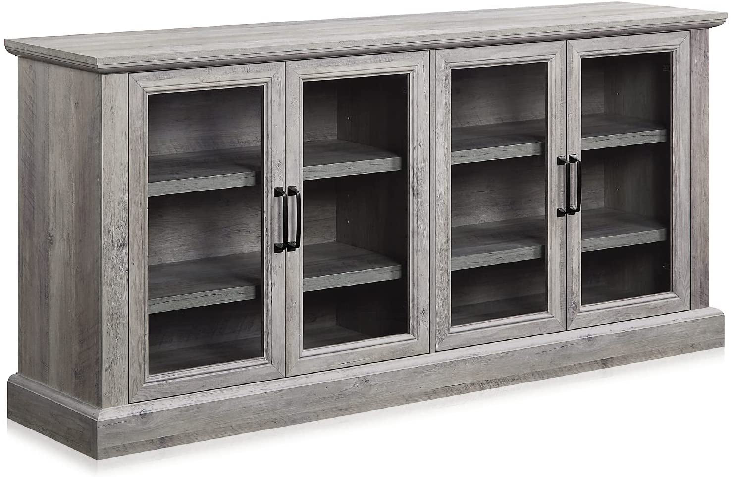 Gray Wash Sideboard with Glass Display Cabinet-4