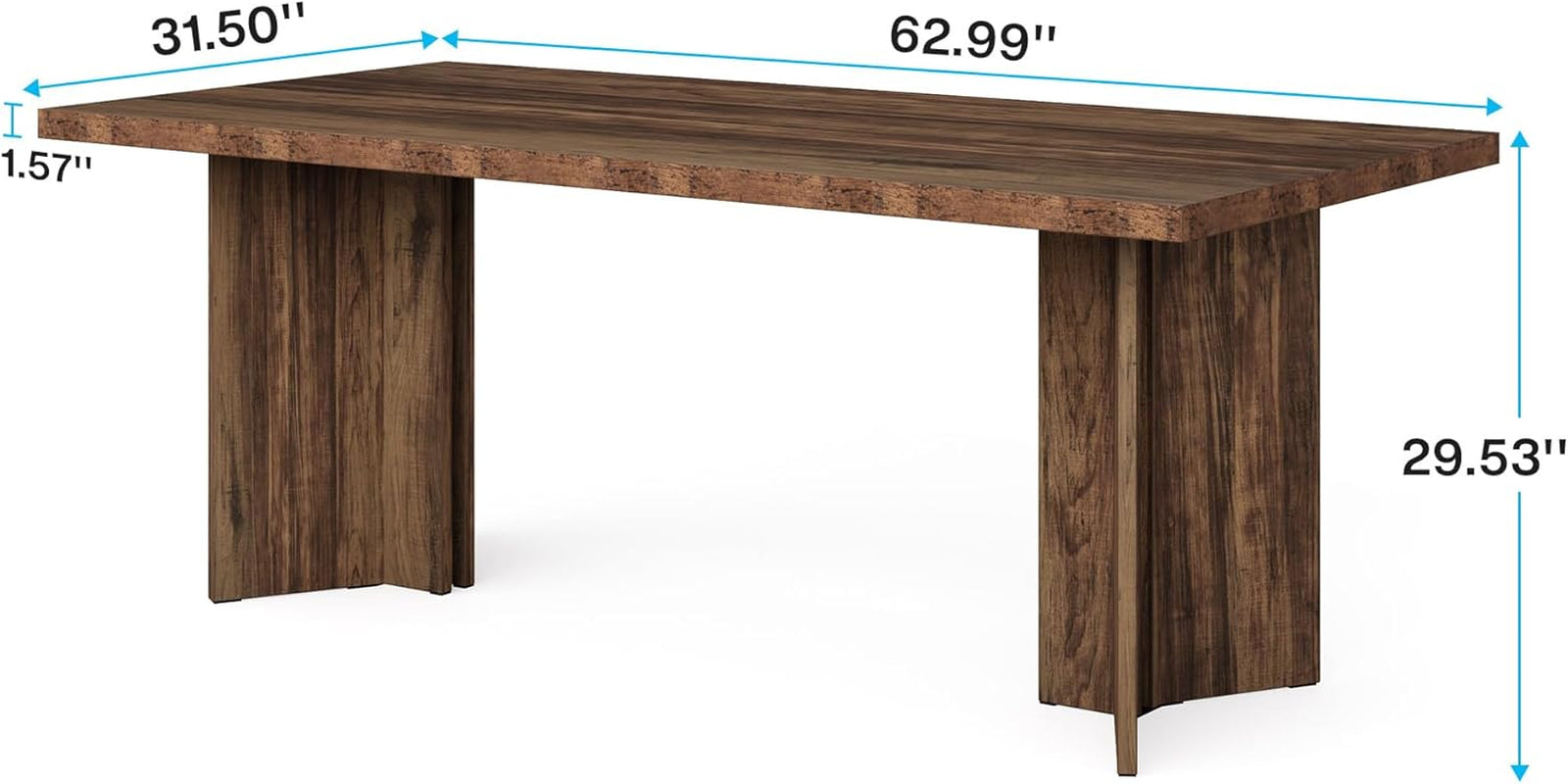63-Inch Dining Table for 4-6, Farmhouse Kitchen Table with Large Tabletop, Rectangular Dinner Eating Table for Dining Room, Living Room, Kitchen, Dark Brown-1