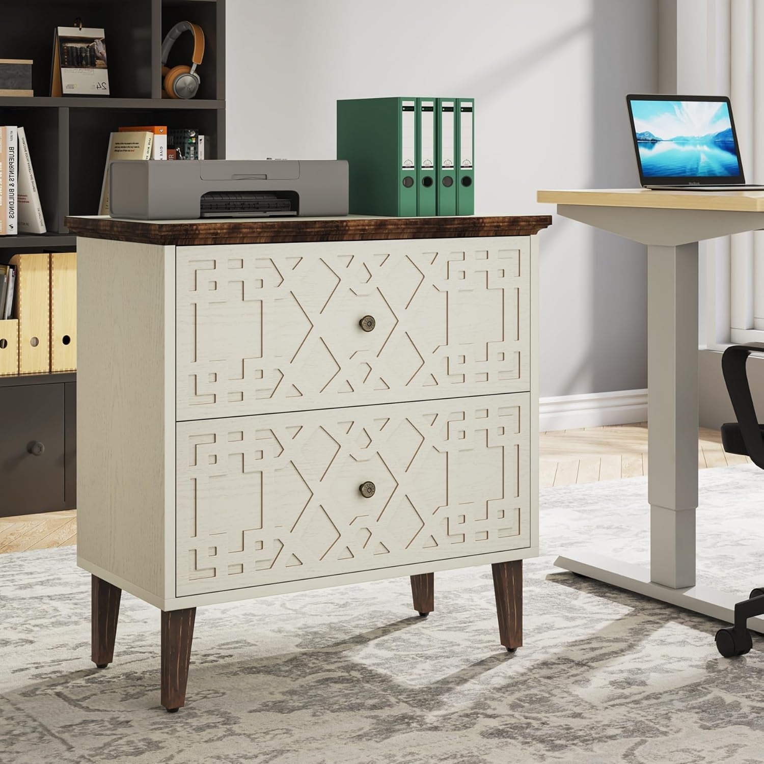 2-Drawer File Cabinet, Lateral Filing Cabinet for A4/Letter/Legal Size, Office Storage Cabinet, Printer Stand with Storage Drawer for Home Office-3