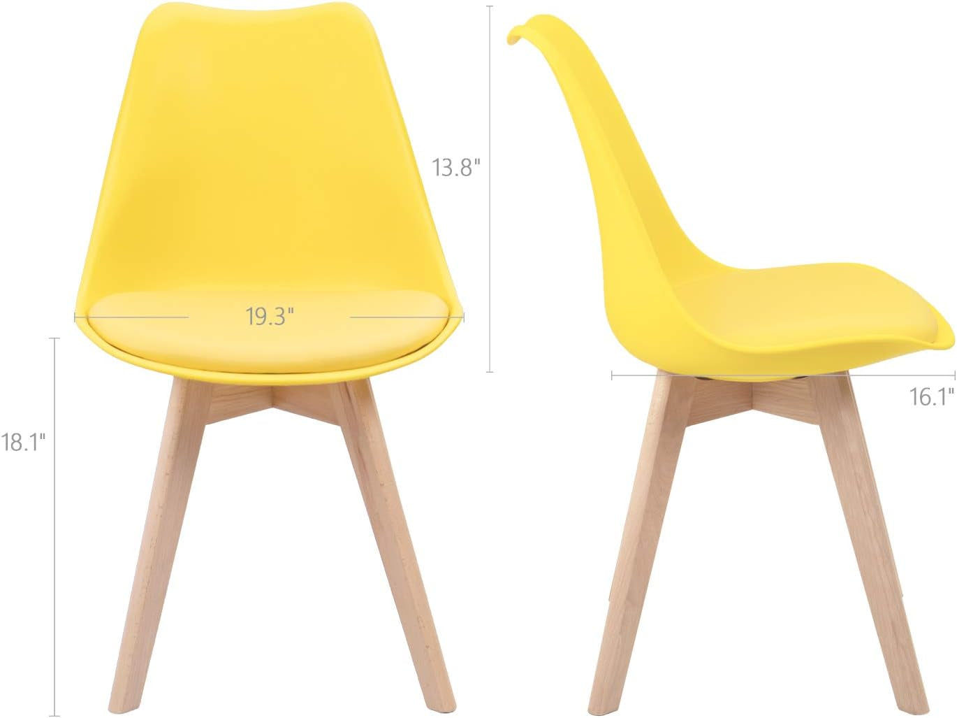 Mid Century Modern DSW Dining Chair Upholstered Side Chair with Beech Wood Legs and Soft Padded Shell Tulip Chair for Dining Room Living Room Bedroom Kitchen Set of 4 (Yellow)-2