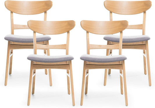 Heather Mid-Century Modern Dining Chairs (Set of 4), Dark Gray and Natural Oak-1