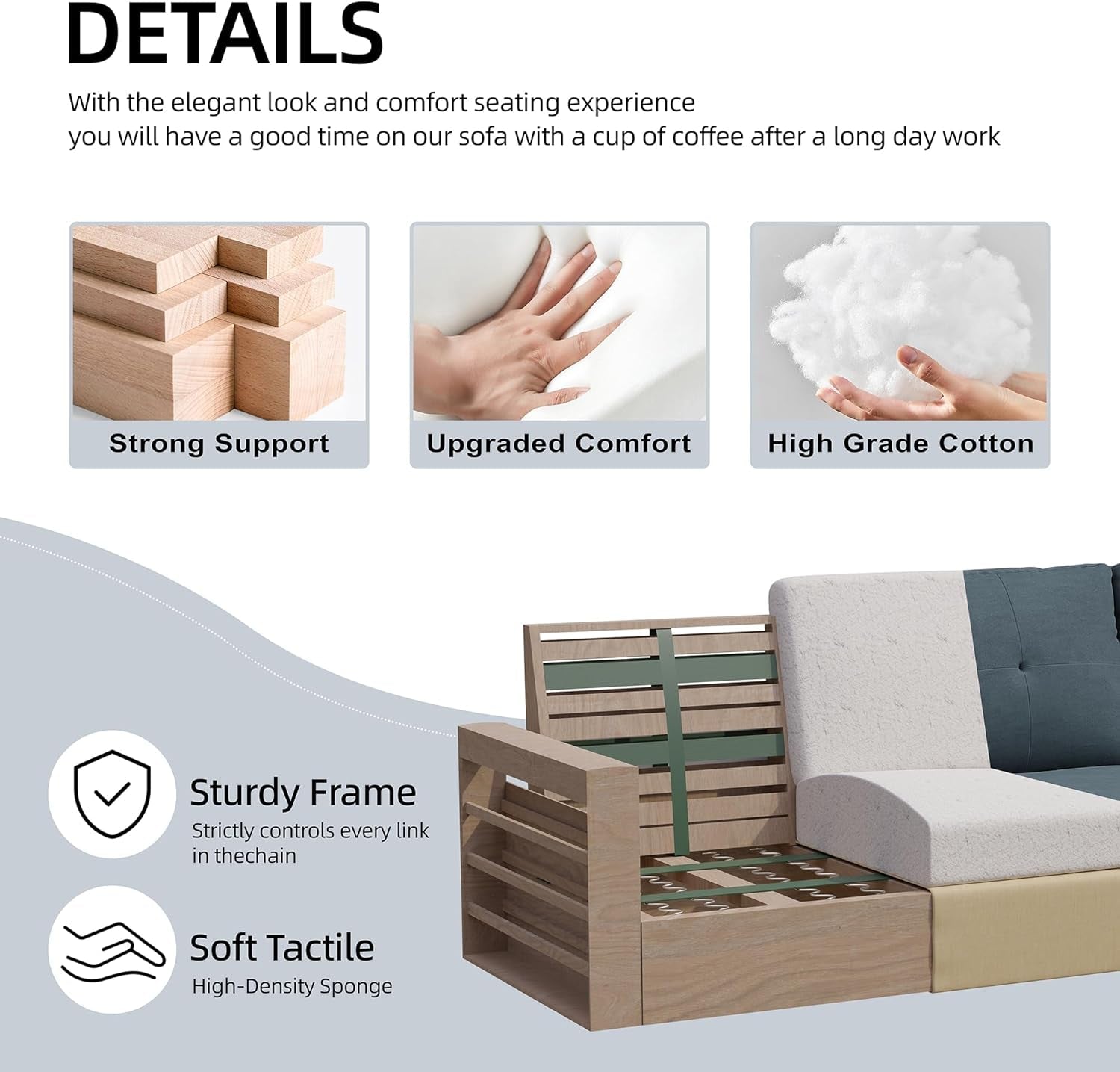 Convertible Sectional Sofa Couch,3 Seat L Shaped Couches with Storage Function Ottoman,Modern Linen Convertible Sectionals Sofas with Armrest Reversible Chaise for Living Room and Small Space-2