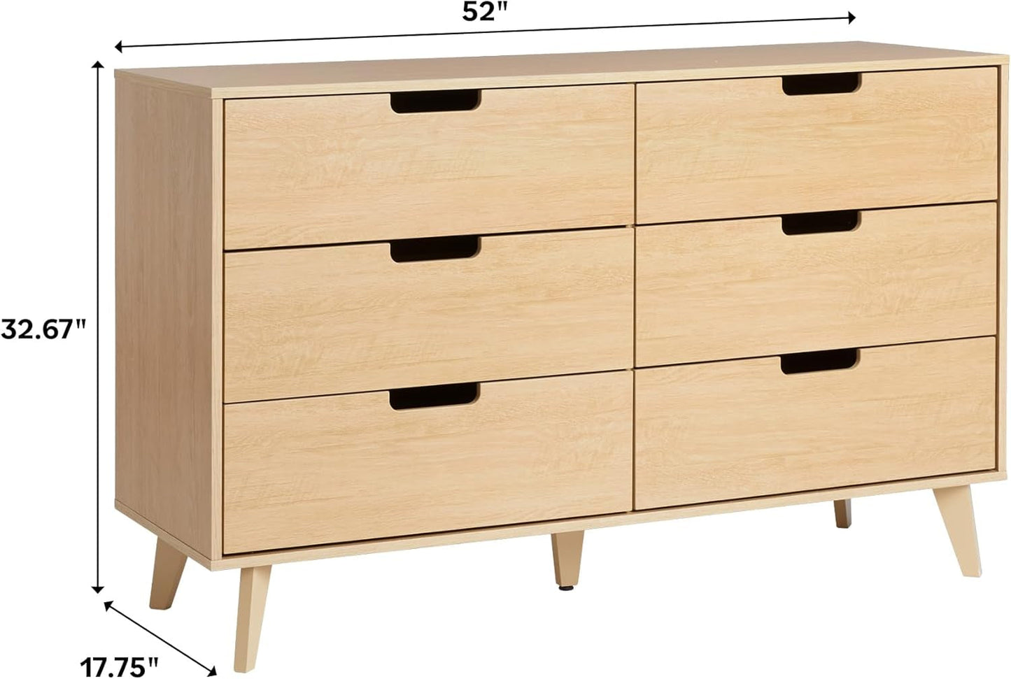 Modern 6-Drawer Dresser Bedroom Storage Organizer, 52 Inch, Riviera-2