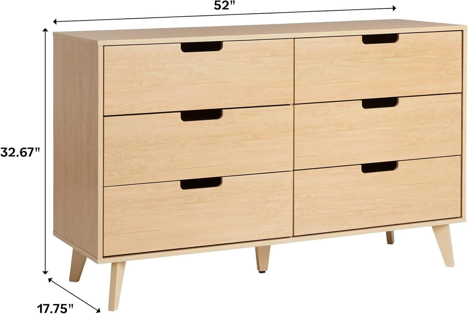 Modern 6-Drawer Dresser Bedroom Storage Organizer, 52 Inch, Riviera-2