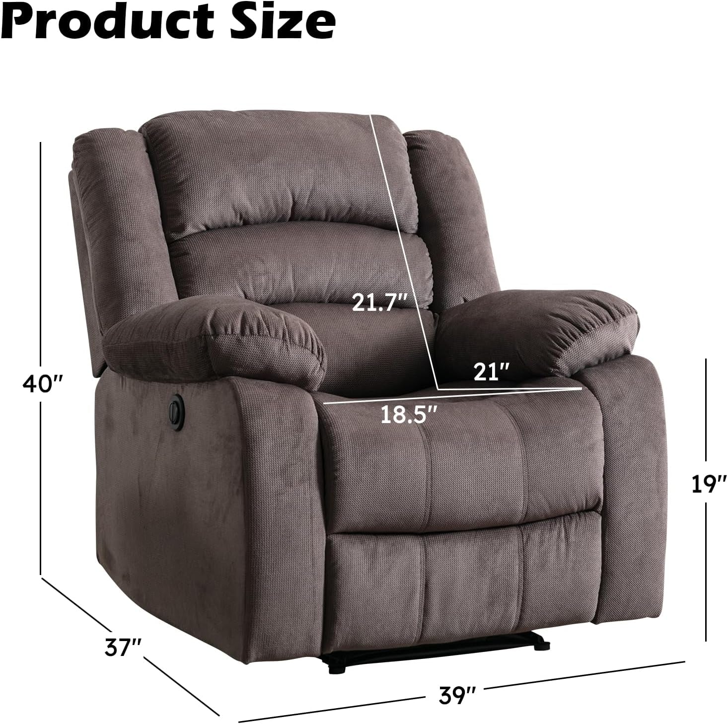 Classic Power Recliner Chair, Oversized Electric Reclining Chair with Overstuffed Cushion and Back, Soft Fabric Adults Single Recliner Sofa for Living Room, Brown-1