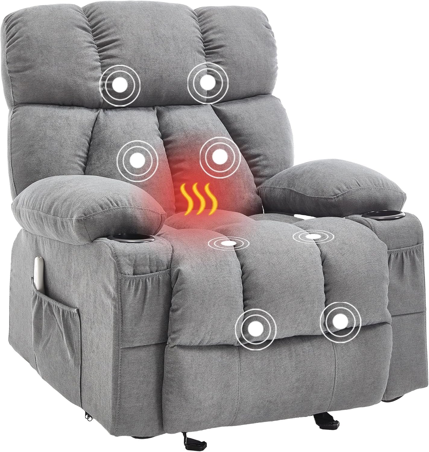 Massage Rocker Recliner Chair with Heat and Vibration Ergonomic Rocking Lounge Chair for Living Room Comfy Overstuffed Recliner with 4 Side Pockets,2 Cup Holders, USB Charge Port, Grey-0
