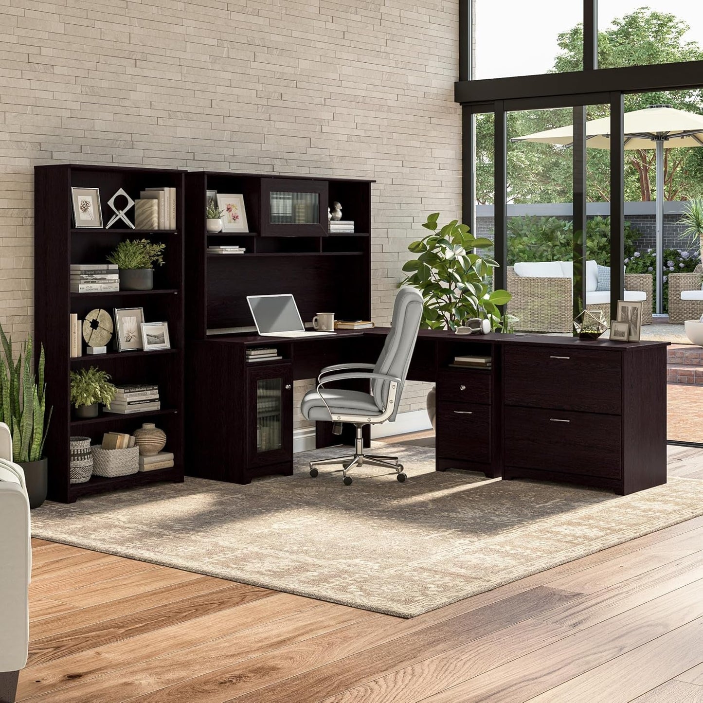 Bush Furniture Tall 5 Shelf Bookcase, Large Open Bookshelf, Sturdy Display Cabinet for Living Room or Home Office, Cabot Collection, Espresso Oak-3