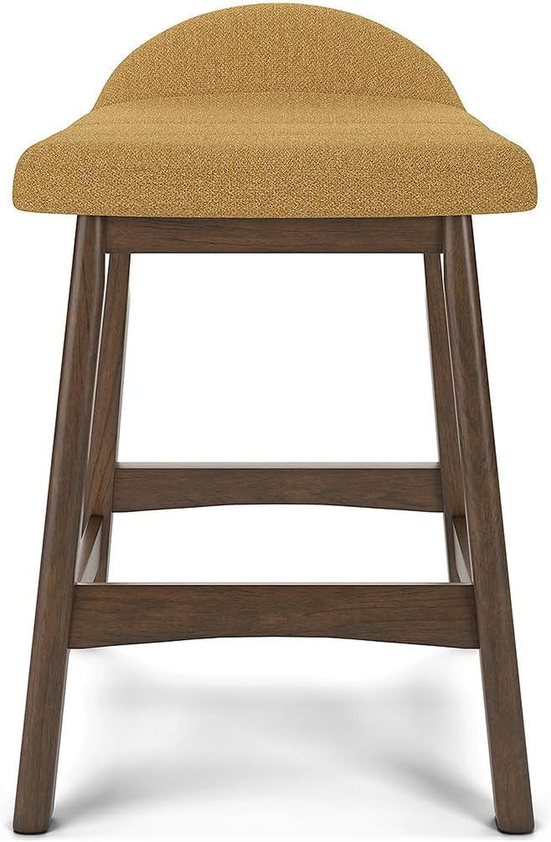 Lyncott Contemporary 28.5" Counter Height Upholstered Bar Stool with Foam Cushion, 2 Count, Mustard & Brown-3